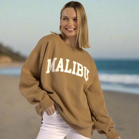 nati boutiquw Tops - Tan 'Malibu' Crewneck Sweatshirt